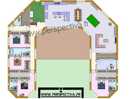 plan maison bois U 4 chambres plain-pied plan maison bois U 4 chambres plain-pied